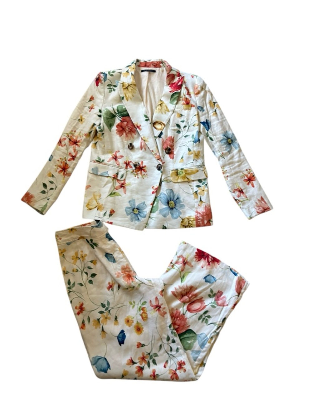 Elie Tahari Garden Party Floral Linen Blend Two-Piece PantSuit Set Blazer + Pant - Picture 10 of 16